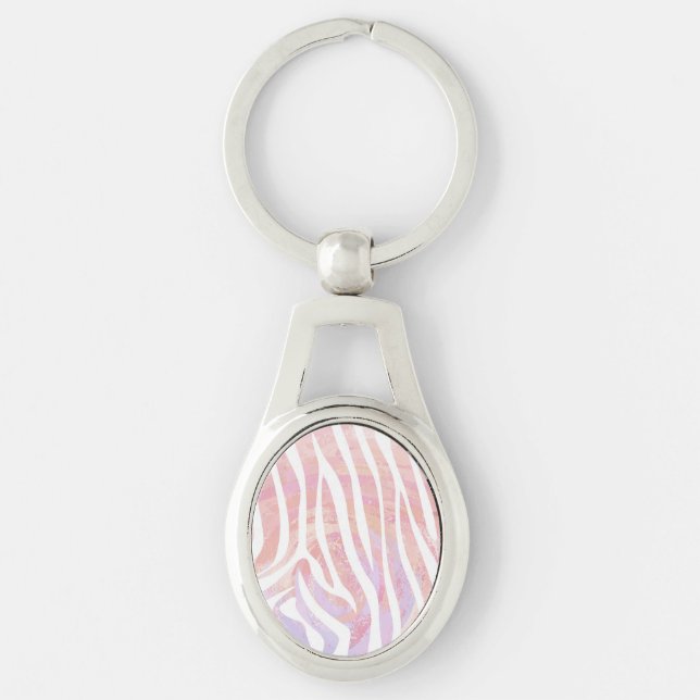 Zebra Pink and White Print Key Ring (Front)