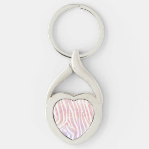 Zebra Pink and White Print Key Ring