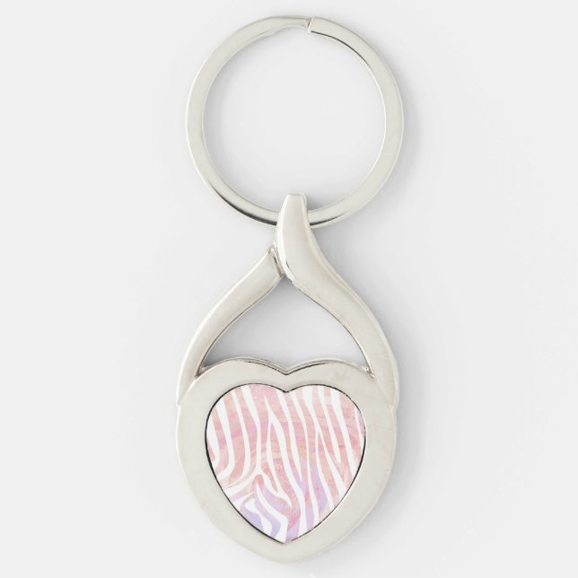 Zebra Pink and White Print Key Ring (Front)