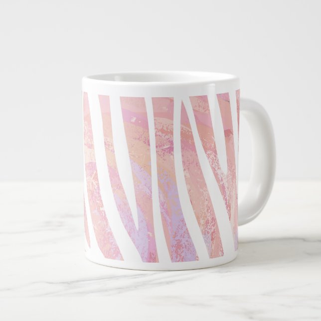 Zebra Pink and White Print Large Coffee Mug (Front Right)