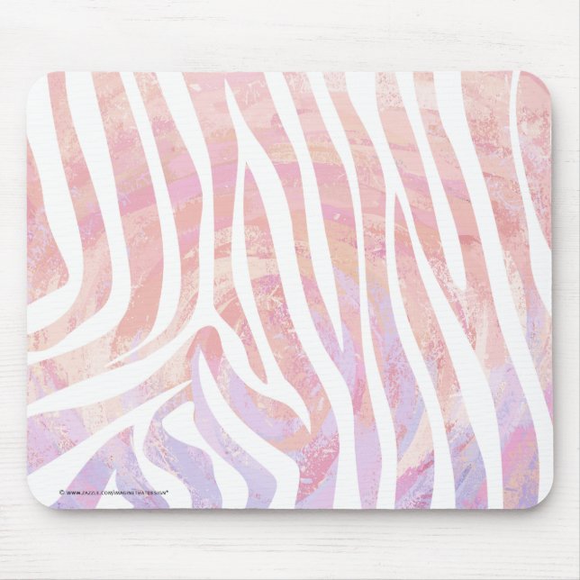 Zebra Pink and White Print Mouse Mat (Front)