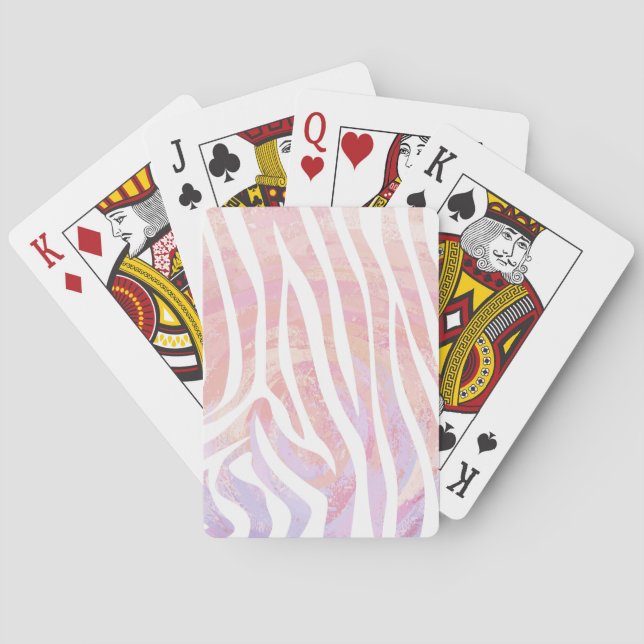 Zebra Pink and White Print Playing Cards (Back)