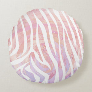 Zebra Pink and White Print Round Cushion