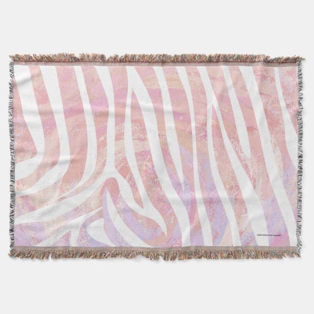 Zebra Pink and White Print Throw Blanket (Front)