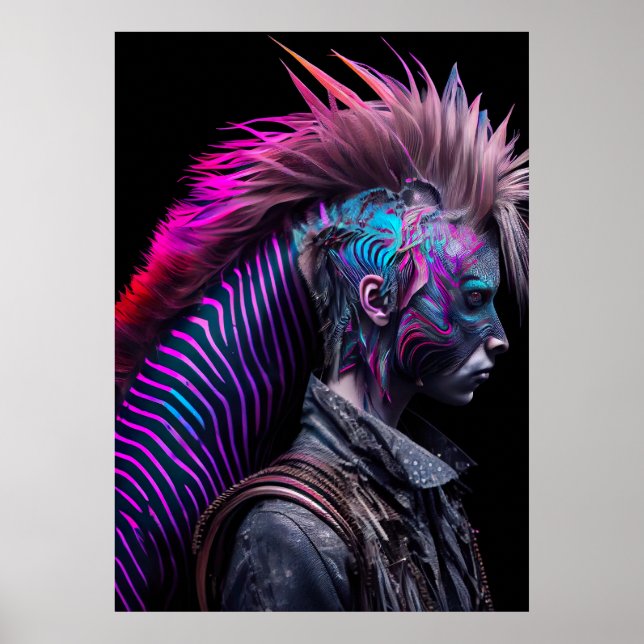 Zebra Pink Bird Mohawk - Weirdcore Rainbow Poster (Front)