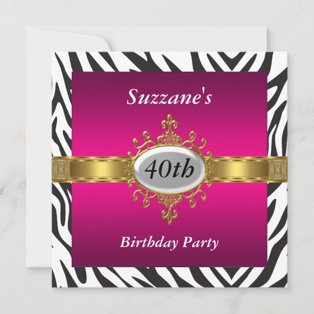 Zebra Pink Birthday Party Invitation (Front)
