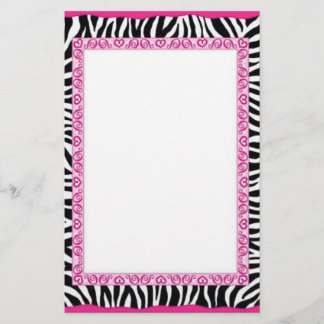 Zebra & pink border stationery