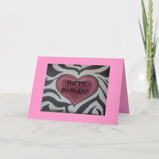 Zebra & Pink Happy Birthday card! Card (Front)