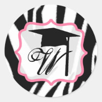 Zebra & Pink Monogram Graduation Cap Sticker