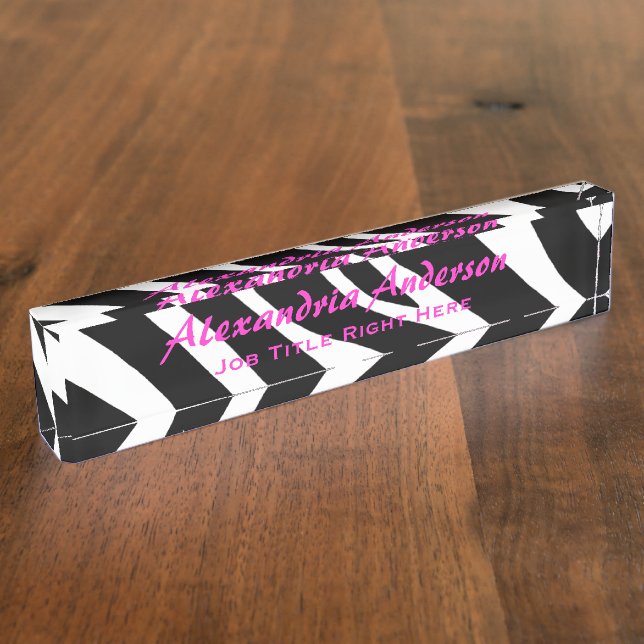 Zebra: Pink Text Desk Nameplate (Side)