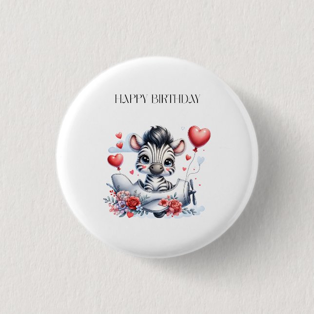 Zebra Plane Birthday 3 Cm Round Badge (Front)