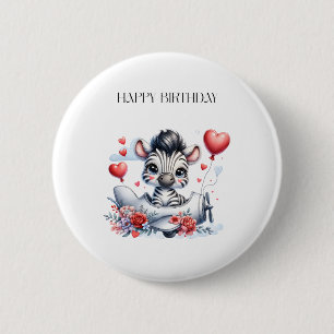 Zebra Plane Birthday 6 Cm Round Badge