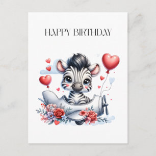 Zebra Plane Birthday Announcement Postcard