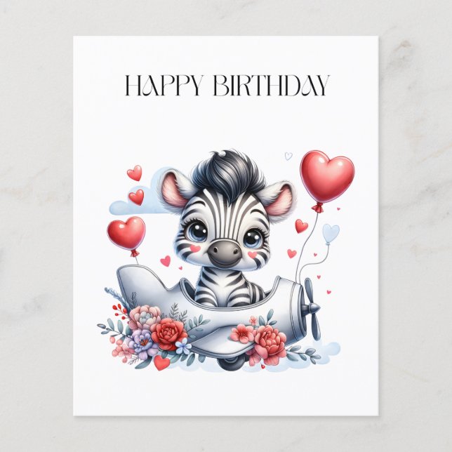 Zebra Plane Birthday Flyer (Front)
