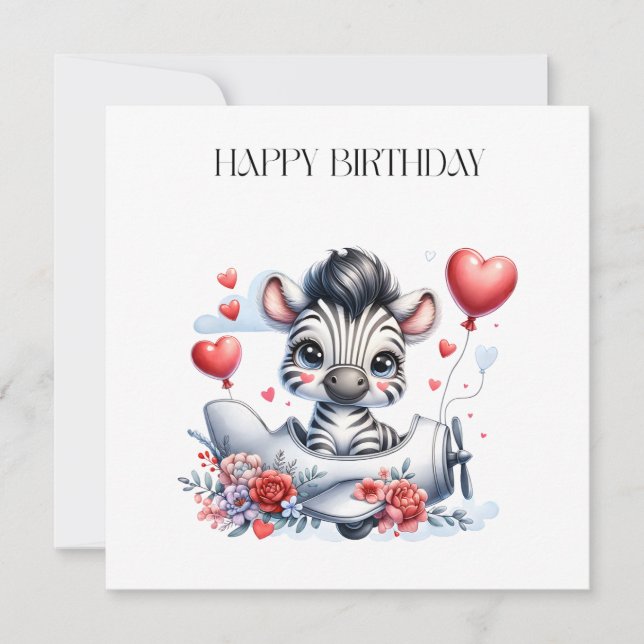 Zebra Plane Birthday Invitation (Front)