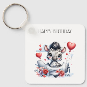 Zebra Plane Birthday Key Ring