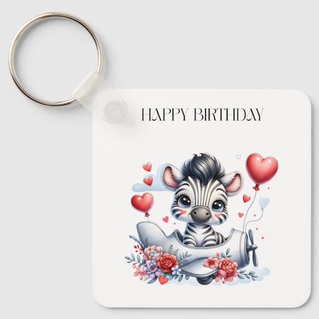 Zebra Plane Birthday Key Ring (Front)