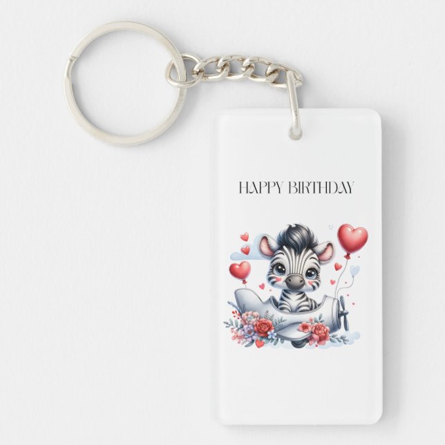 Zebra Plane Birthday Key Ring (Front)