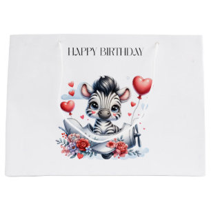 Zebra Plane Birthday Large Gift Bag