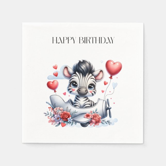 Zebra Plane Birthday Napkin (Front)