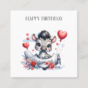 Zebra Plane Birthday Square Business Card