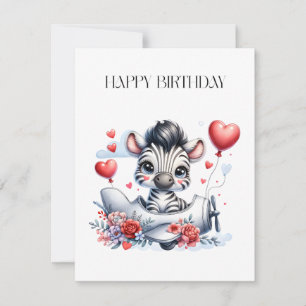 Zebra Plane Birthday Thank You Card
