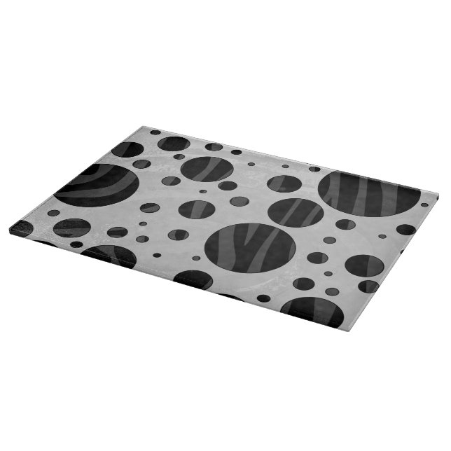 Zebra Polka Dot Black and Grey Print Cutting Board (Corner)