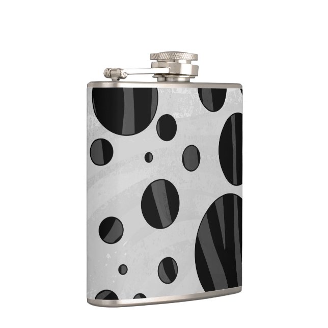 Zebra Polka Dot Black and Grey Print Hip Flask (Right)
