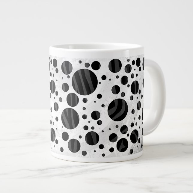 Zebra Polka Dot Black and Grey Print Large Coffee Mug (Front Right)