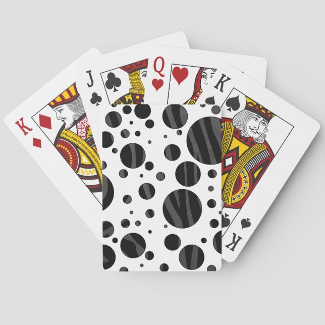 Zebra Polka Dot Black and Grey Print Playing Cards (Back)
