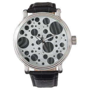 Zebra Polka Dot Black and Grey Print Watch