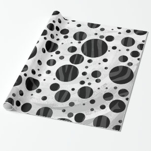 Zebra Polka Dot Black and Grey Print Wrapping Paper