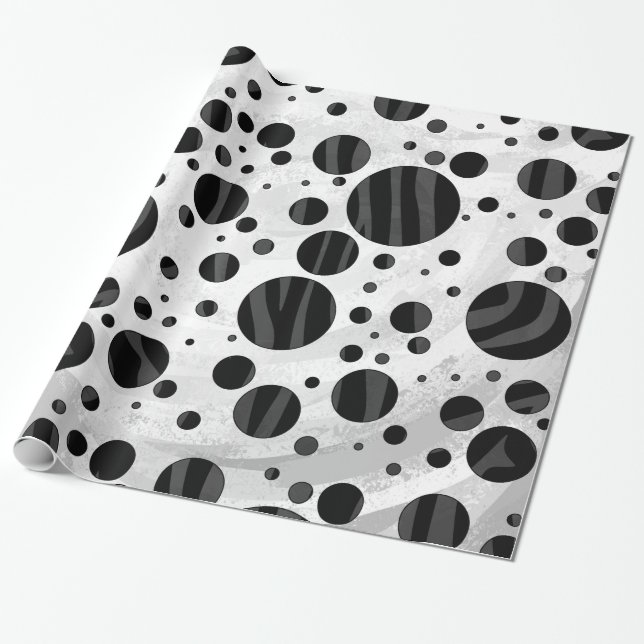 Zebra Polka Dot Black and Grey Print Wrapping Paper (Unrolled)