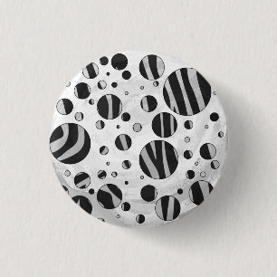 Zebra Polka Dot Black and Light Grey 3 Cm Round Badge