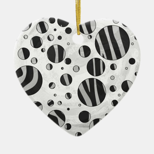 Zebra Polka Dot Black and Light Grey Ceramic Tree Decoration (Front)
