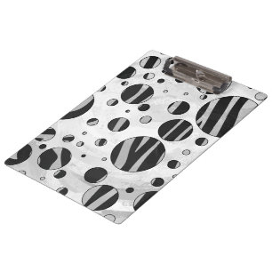 Zebra Polka Dot Black and Light Grey Clipboard