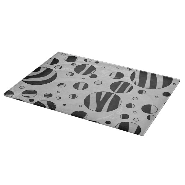 Zebra Polka Dot Black and Light Grey Cutting Board (Corner)
