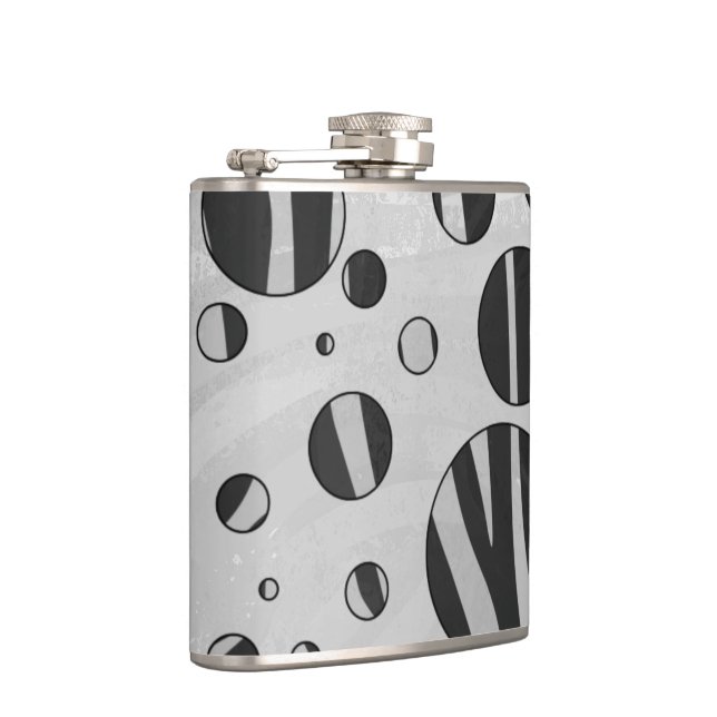 Zebra Polka Dot Black and Light Grey Hip Flask (Right)