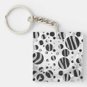 Zebra Polka Dot Black and Light Grey Key Ring