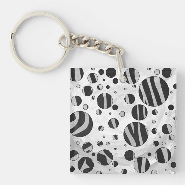 Zebra Polka Dot Black and Light Grey Key Ring (Front)