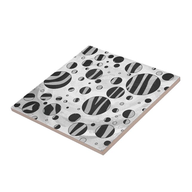 Zebra Polka Dot Black and Light Grey Tile (Side)