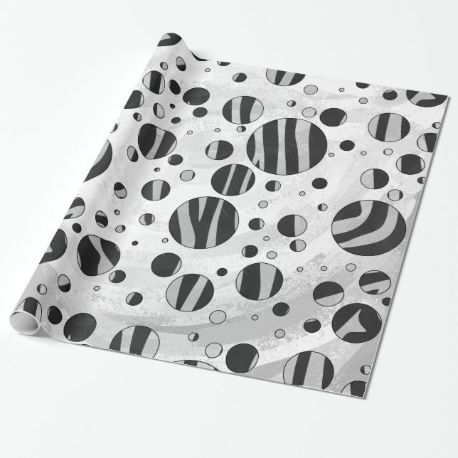 Zebra Polka Dot Black and Light Grey Wrapping Paper (Unrolled)