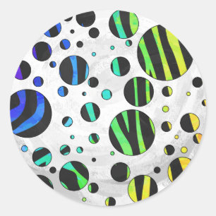 Zebra Polka Dot Black and Rainbow Print Classic Round Sticker