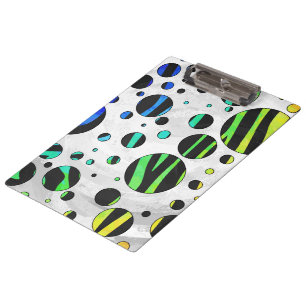 Zebra Polka Dot Black and Rainbow Print Clipboard