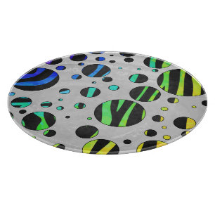 Zebra Polka Dot Black and Rainbow Print Cutting Board