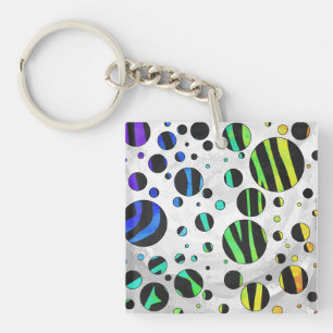 Zebra Polka Dot Black and Rainbow Print Key Ring