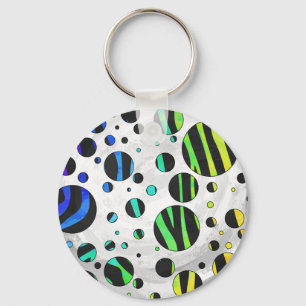Zebra Polka Dot Black and Rainbow Print Key Ring