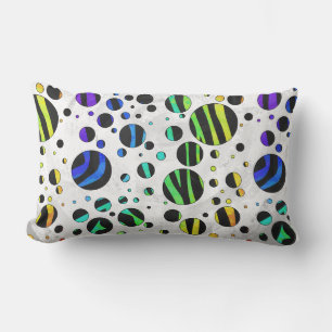 Zebra Polka Dot Black and Rainbow Print Lumbar Cushion