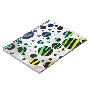Zebra Polka Dot Black and Rainbow Print Notebook
