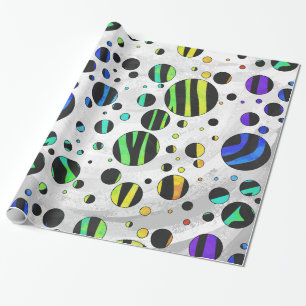 Zebra Polka Dot Black and Rainbow Print Wrapping Paper